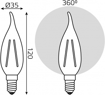 Лампа светодиодная Gauss Filament 7Вт цок.:E14 свеча 220B 2700K св.свеч.бел.теп. CF35 (упак.:1шт) (104801107)