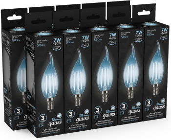 Лампа филам. Gauss Filament 7Вт цок.:E14 свеча 220B св.свеч.бел.нейт. CF35 (упак.:1шт) (104801207)