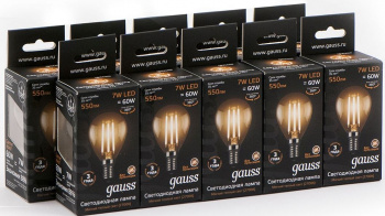 Лампа светодиодная Gauss 7Вт цок.:E14 шар 220B св.свеч.бел.теп. P45 (упак.:1шт) (105801107)