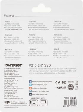 Накопитель SSD Patriot SATA-III 1TB P210S1TB25