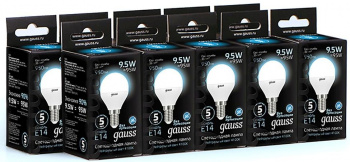 Лампа светодиодная Gauss 9.5Вт цок.:E14 шар 220B св.свеч.бел.нейт. (упак.:10шт) (105101210)