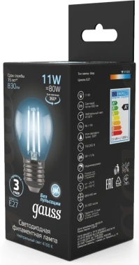 Лампа светодиодная Gauss Filament 11Вт цок.:E27 шар 220B св.свеч.бел.нейт. (упак.:1шт) (105802211)