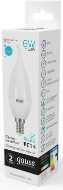 Лампа светодиодная Gauss Elementary 6Вт цок.:E14 свеча 220B св.свеч.бел.нейт. (упак.:10шт) (34126)