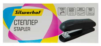 Степлер Silwerhof 24/6 26/6 (20листов) черный 100скоб пластик закрытый/открытый