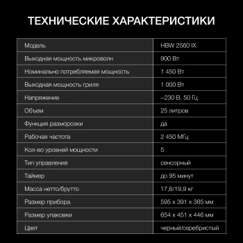 Микроволновая печь Hyundai HBW 2560 IX