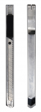 Нож канцелярский Silwerhof шир.лез.9мм выдвижное лезвие фиксатор сталь серебристый пакет с европод.