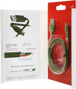Кабель Hama 00187228 USB (m)-micro USB (m) 1м зеленый плоский