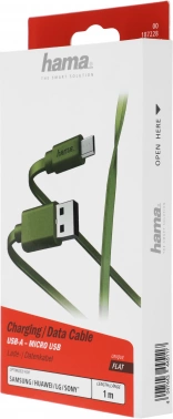 Кабель Hama 00187228 USB (m)-micro USB (m) 1м зеленый плоский