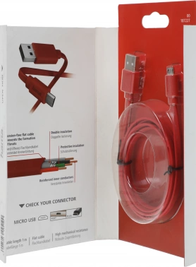 Кабель Hama 00187227 USB (m)-micro USB (m) 1м красный плоский