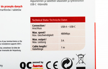 Кабель Hama 00187230 USB (m)-USB Type-C (m) 1м красный плоский