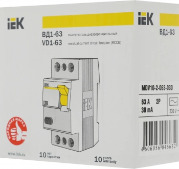 Выключатель дифф.тока УЗО IEK MDV10-2-063-030  ВД1-63