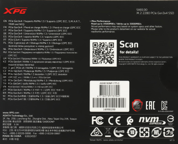 Накопитель SSD A-Data PCIe 3.0 x4 1TB ASX8100NP-1TT-C
