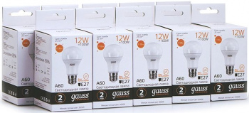 Лампа светодиодная Gauss Elementary 12Вт цок.:E27 груша 220B св.свеч.бел.теп. A60 (упак.:10шт) (23212)