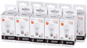 Лампа светодиодная Gauss Elementary 15Вт цок.:E27 груша 220B св.свеч.бел.теп. A60 (упак.:10шт) (23215)