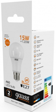 Лампа светодиодная Gauss Elementary 15Вт цок.:E27 груша 220B св.свеч.бел.теп. A60 (упак.:10шт) (23215)