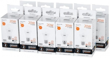 Лампа светодиодная Gauss Elementary 20Вт цок.:E27 груша 220B св.свеч.бел.теп. A60 (упак.:10шт) (23219)