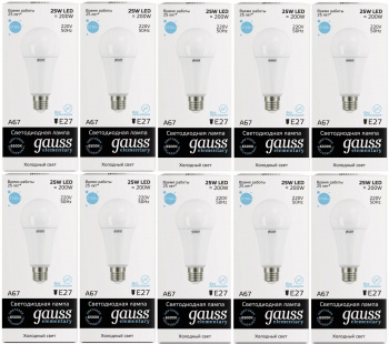 Лампа светодиодная Gauss Elementary 25Вт цок.:E27 груша 220B св.свеч.бел.нейт. A67 (упак.:10шт) (73225)