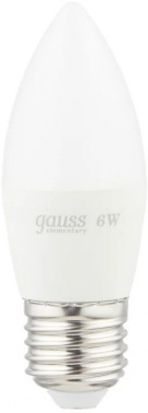 Лампа светодиодная Gauss Elementary 6Вт цок.:E27 свеча 220B св.свеч.бел.теп. C37 (упак.:10шт) (33216)