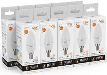 Лампа светодиодная Gauss Elementary 12Вт цок.:E14 свеча 220B св.свеч.бел.теп. C37 (упак.:10шт) (33112)