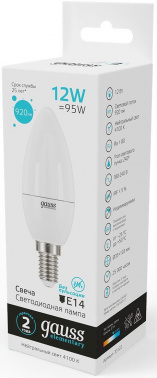 Лампа светодиодная Gauss Elementary 12Вт цок.:E14 свеча 220B св.свеч.бел.нейт. C37 (упак.:10шт) (33122)