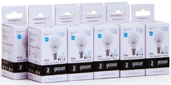 Лампа светодиодная Gauss Elementary 12Вт цок.:E14 шар 220B св.свеч.бел.нейт. (упак.:10шт) (53122)