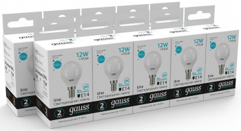 Лампа светодиодная Gauss Elementary 12Вт цок.:E14 шар 220B св.свеч.бел.нейт. (упак.:10шт) (53122)