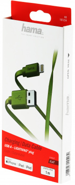 Кабель Hama 00187234 USB (m)-Lightning (m) 1м зеленый плоский
