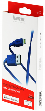 Кабель Hama 00187232 USB (m)-Lightning (m) 1м синий плоский