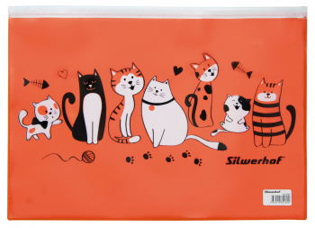 Папка на молнии ZIP Silwerhof Cats 255189 A4 пластик оранжевый цвет молнии белый