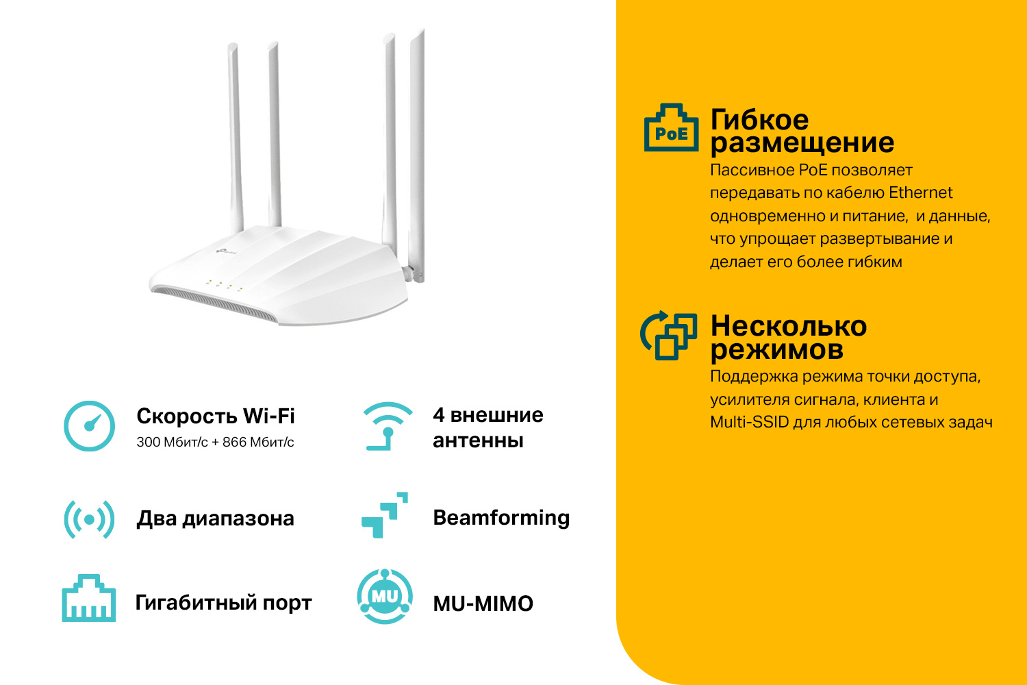 Точка доступа TP-Link TL-WA1201 AC1200 10/100/1000BASE-TX белый