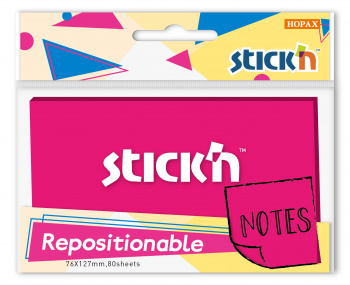 Блок самоклеящийся бумажный Stick`n 27079 76x126мм 80лист. 70г/м2 пурпурный неон 1цв.в упак.