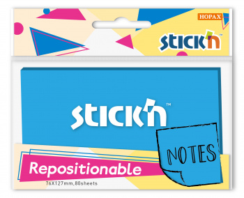 Блок самоклеящийся бумажный Stick`n 27081 76x126мм 80лист. 70г/м2 синий неон 1цв.в упак.