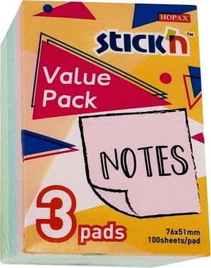 Блок самоклеящийся бумажный Stick`n 27089 76x51мм 300лист. 70г/м2 пастель ассорти