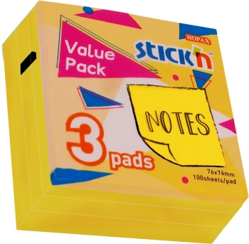 Блок самоклеящийся бумажный Stick`n 27094 76x76мм 300лист. 70г/м2 желтый неон