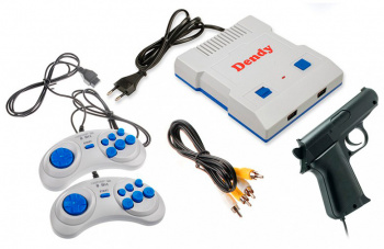 Игровая консоль Dendy Junior серый/синий +свет.пист. в комплекте: 300 игр