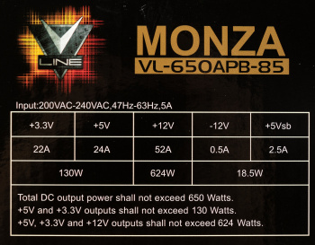 Блок питания Formula ATX 650W MONZA VL-650APB-85