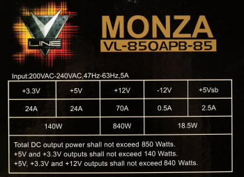 Блок питания Formula ATX 850W MONZA VL-850APB-85