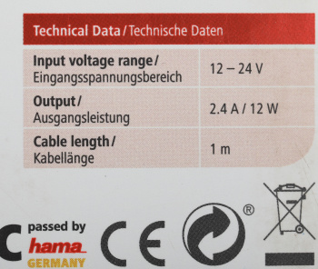 Автомобильное зар./устр. Hama  H-183266