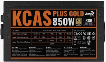 Блок питания Aerocool ATX 850W KCAS PLUS GOLD 850W ARGB