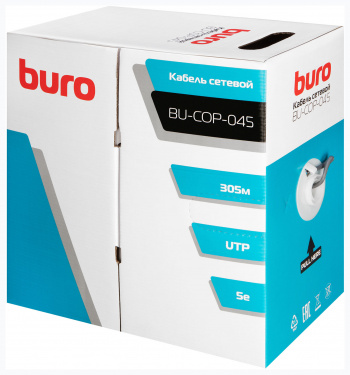 Кабель сетевой Buro UTP 4 пары cat5E solid 0.45мм Cu 305м серый
