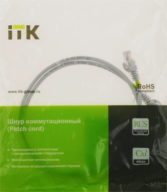 Патч-корд ITK PC01-C5EU-1M UTP RJ-45 вил.-вилка RJ-45 кат.5E 1м серый ПВХ (уп.:1шт)