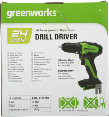 Дрель-шуруповерт Greenworks GD24DD35