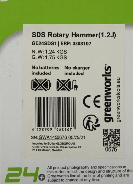 Перфоратор Greenworks GD24SDS1