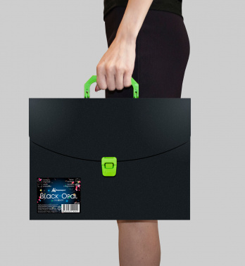 Портфель Бюрократ Black Opal BLPP01LETT 1 отдел. A4 пластик 0.7мм черный/салатовый