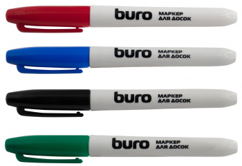 Набор маркеров для досок Buro пулевидный пиш. наконечник 2.5мм 4цв. пакет с европодвесом