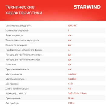 Мясорубка Starwind SMG3120