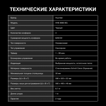 Варочная поверхность Hyundai HHE 6680 BG