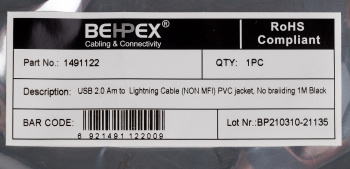 Кабель USB (m)-Lightning (m) 1м черный