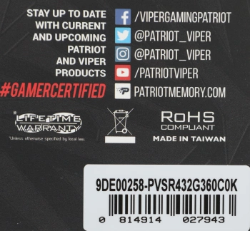 Память DDR4 2x16GB 3600MHz Patriot  PVSR432G360C0K