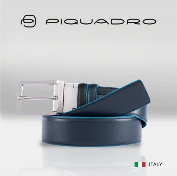 Ремень мужской Piquadro Blue Square CU2619B2/NBLU2 регулир. 127х3.5см черный/темно-синий натур.кожа